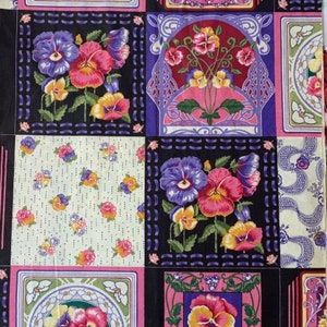 Purple and Pink Pansy Cotton Fabric, Patchwork, Quilting