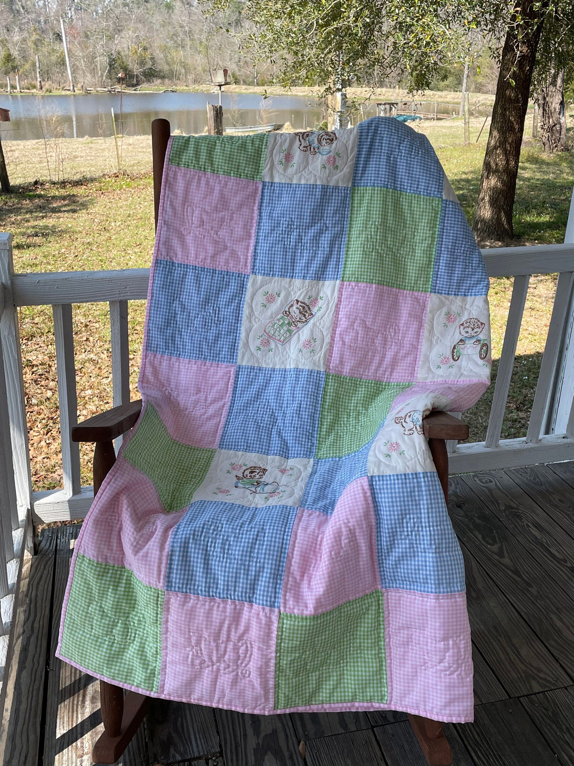 Vintage Handmade Pink and Blue Childs Quilt - Etsy