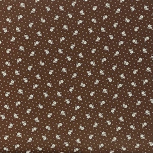 100% Cotton Brown Calico Fabric, Small Print Floral, 1800s Reprint