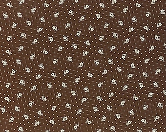 100% Cotton Brown Calico Fabric, Small Print Floral, 1800s Reprint