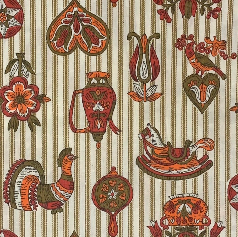 Vintage Red Orange And Brown Striped Kitschy Fabric Rooster Etsy