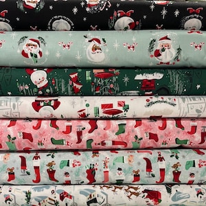 Santa Claus Cotton Fabric Bundle, Twas, Riley Blake, Silver Metallic Accents