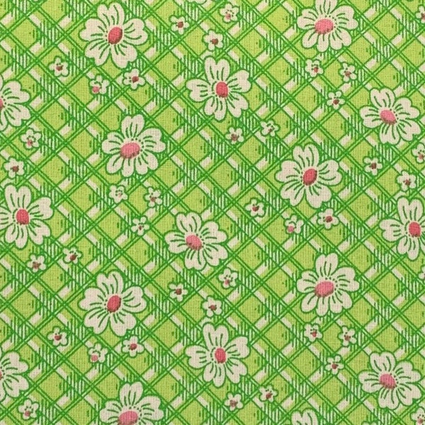 100% Cotton Pink and Green Floral Fabric, Calico