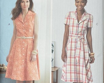 Patrón de vestido de mujer con botones delanteros, Butterick 6843, SIN CORTAR