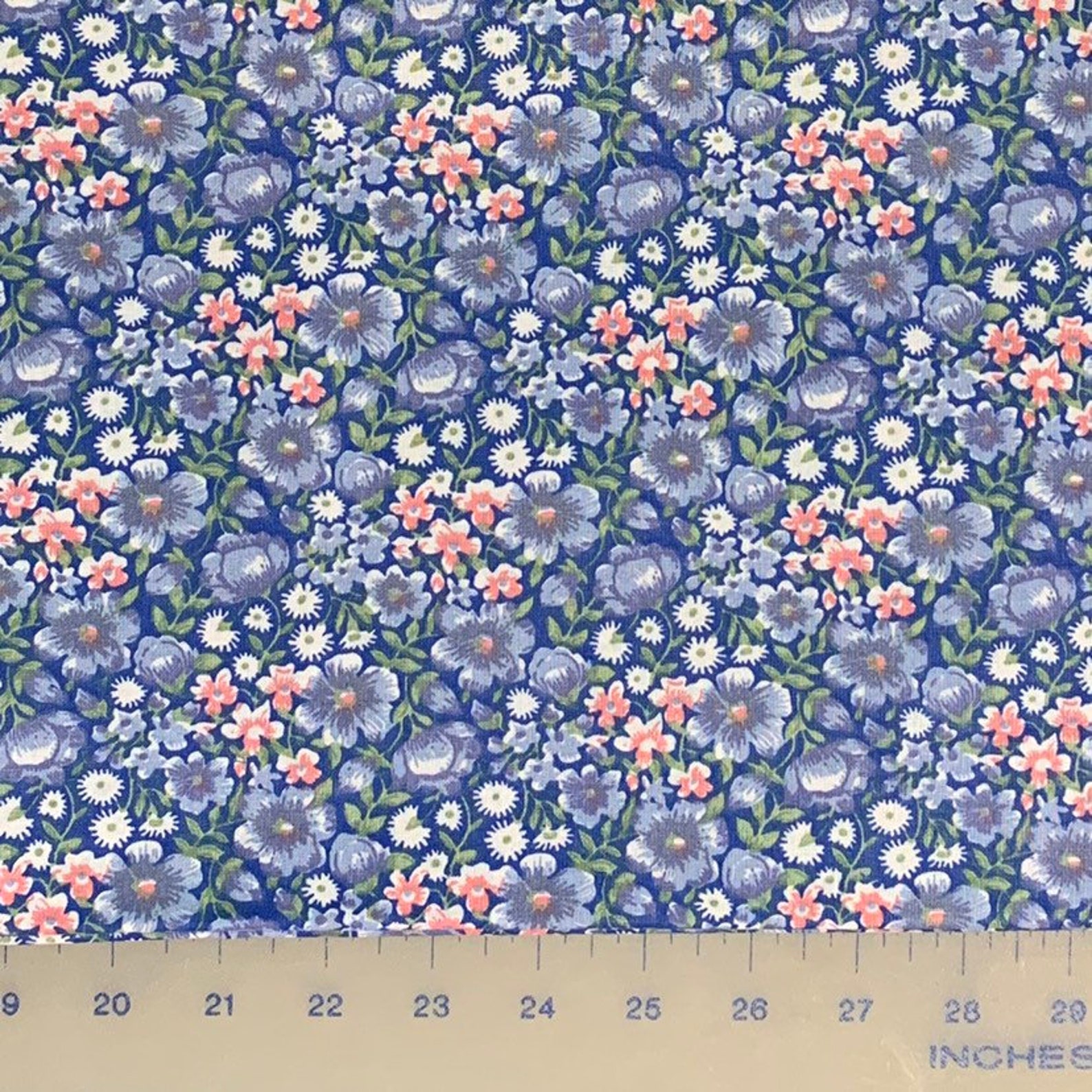 100 Cotton Blue and Pink Calico Fabric by the Yard Floral Etsy