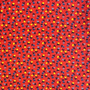 Vintage Red Calico Cotton Floral Fabric