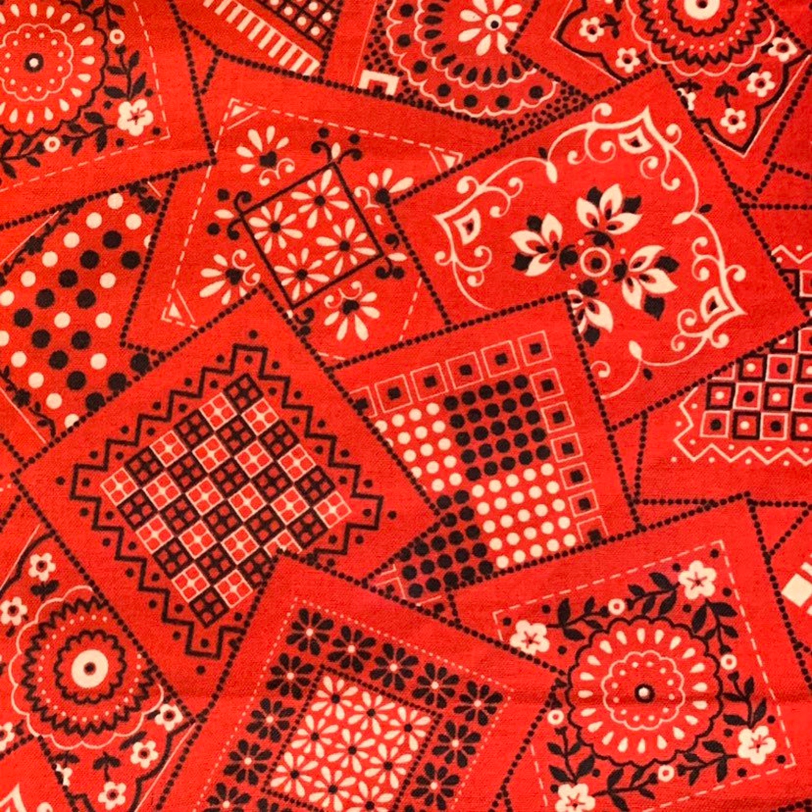 Red Bandana Flannel Fabric Country Western Cowboy Wamsutta Etsy