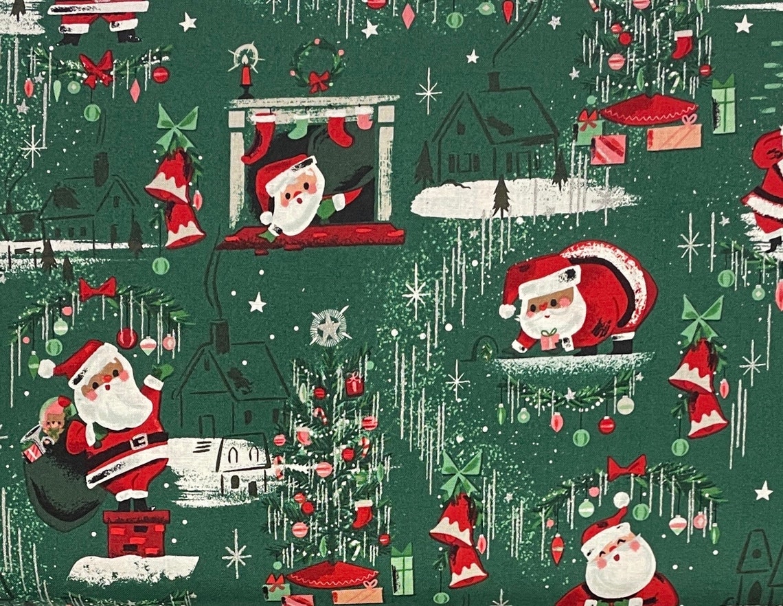 Santa Claus Cotton Fabric, Twas, Riley Blake, Silver Metallic Accents ...