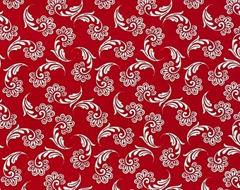 100% Cotton Red And White Calico, Floral