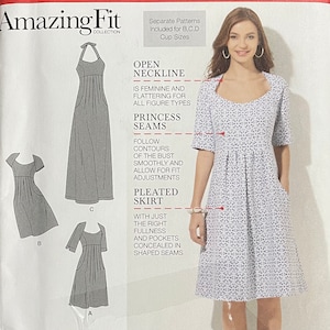 Amazing Fit Collection Dress Pattern, Simplicity 1800, Misses  Dress with Individual Pieces for Slim, Average and Curvy Fit, UNCUT