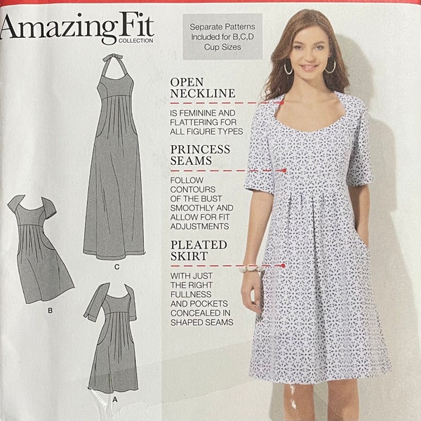 Amazing Fit Collection Dress Pattern, Simplicity 1800, Misses  Dress with Individual Pieces for Slim, Average and Curvy Fit, UNCUT