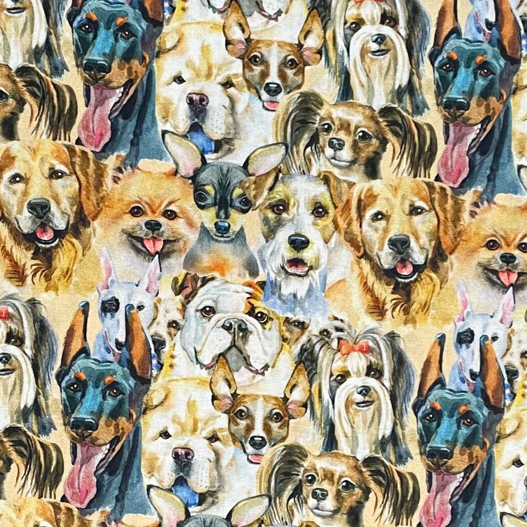 100 Cotton Dog Fabric by the Yard Pet Playful Kids Etsy