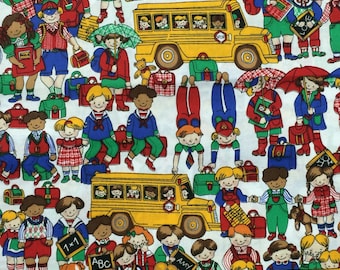 100% Cotton School Fabric By The Yard, Teacher, Day Care, School Bus, Kids, Children, OOP