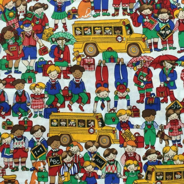100% Cotton School Fabric By The Yard, Teacher, Day Care, School Bus, Kids, Children, OOP