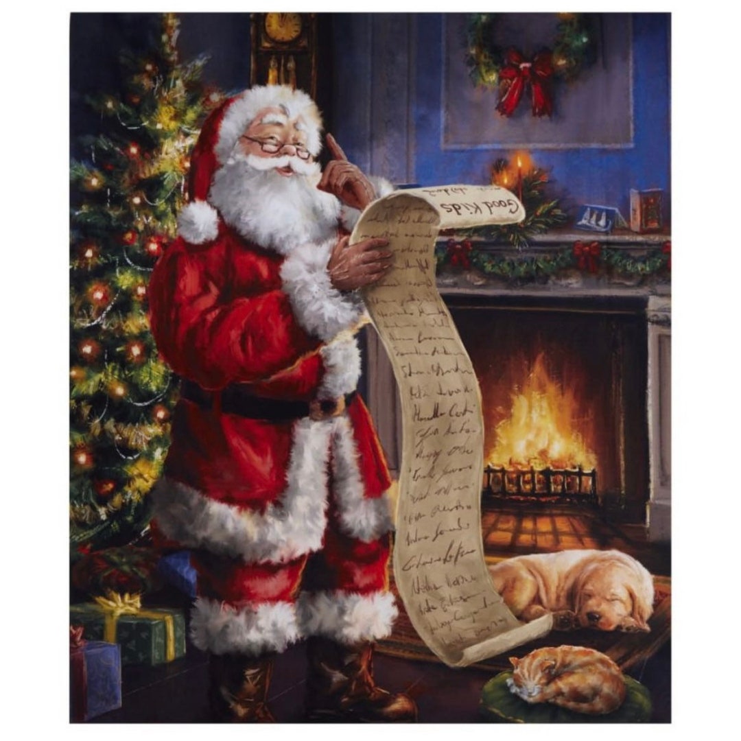 Christmastime is Here Cotton Fabric Panel, Santa Claus, Naughty or Nice ...