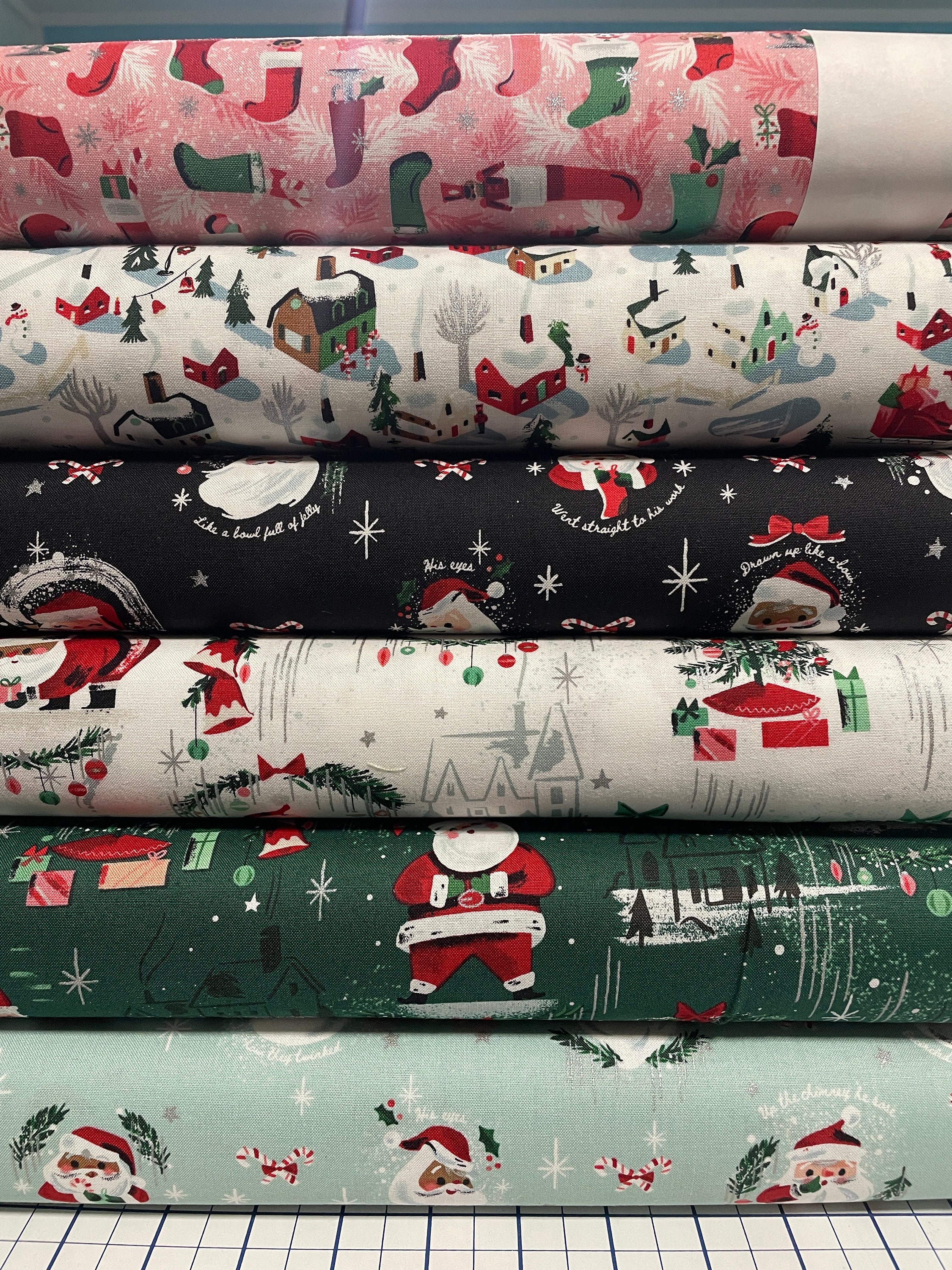 Santa Claus Cotton Fabric, Twas, Riley Blake, Silver Metallic Accents ...