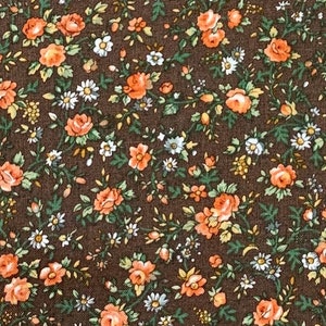 100% Cotton Drab Army Brown and Peach Calico Fabric, Floral, Rose, Daisy, County Floral