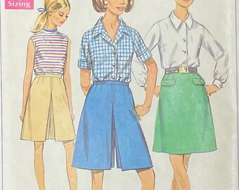 Vintage Blouse, Skirt and Pantskirt Pattern, Simplicity 7728, UNCUT
