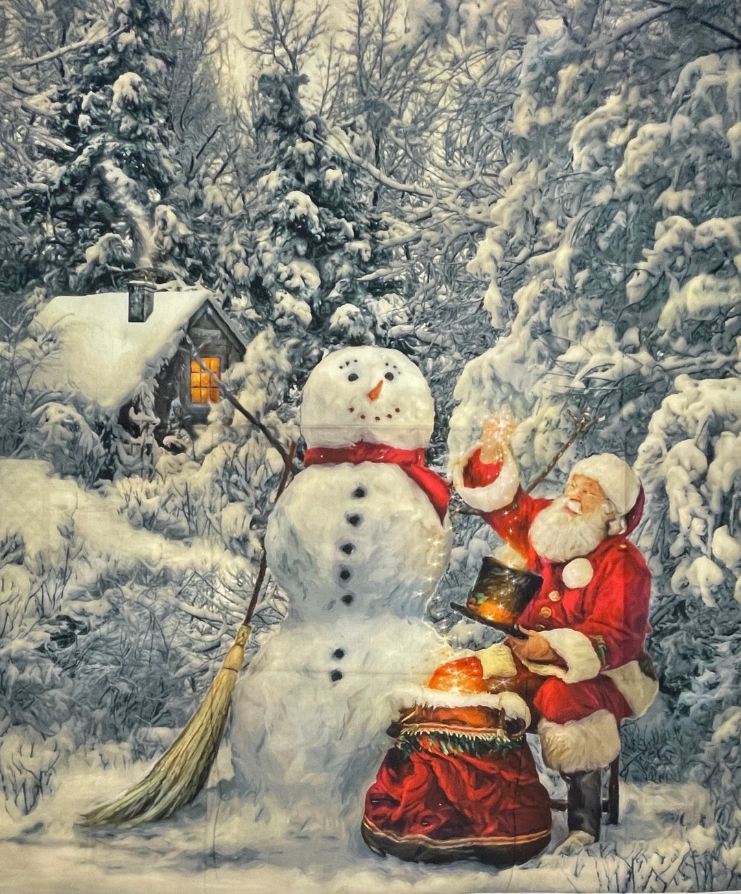 A Nostalgic Christmas Cotton Fabric Panel, Santa Claus, Snowman, Riley ...