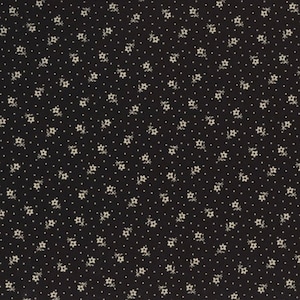 Black Cotton Calico Fabric, Floral, 1800s Reprint