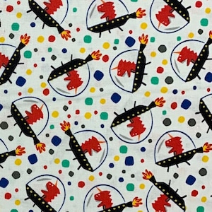 Alien Spaceship Fabric: Monster Cartoons, Science Fiction Quilting