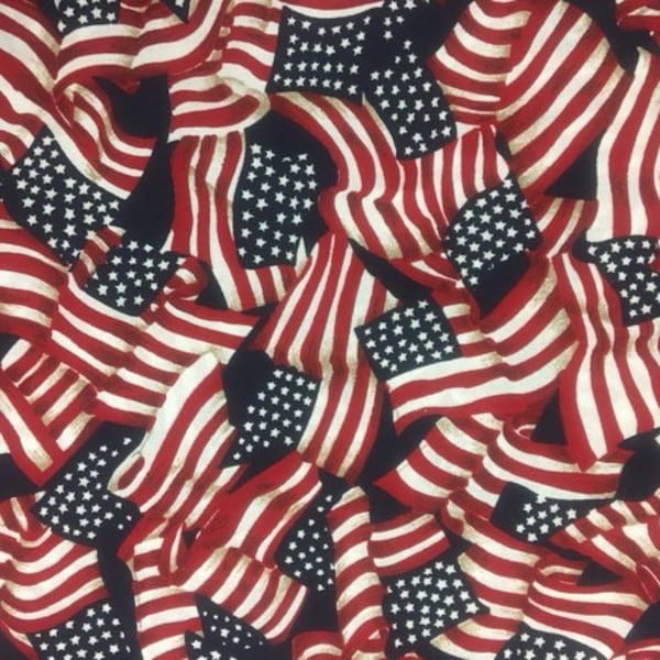 100 % Cotton American Flag Fabric By The Yard, Made In USA, Red White and Blue, Veterans Day, Patriotic