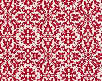 Red and White Mosaic Tile Cotton Fabric Medallion, Geometric