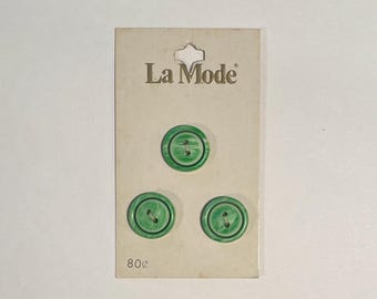 Vintage Green Buttons on Original Card, La Mode, Japan