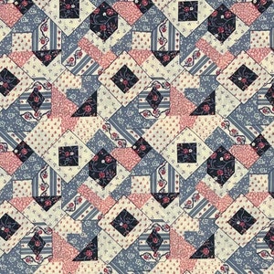 Pink and Blue Floral Patchwork Cotton Fabric