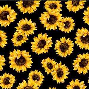 Sunflower Cotton Fabric on Black