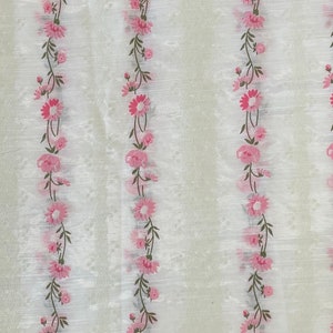 Vintage Sheer Pink, White and Beige Flocked Floral  Fabric