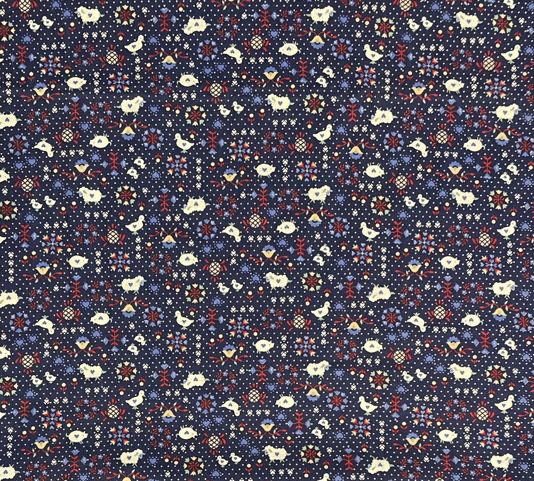 Vintage Farmhouse Cotton Fabric, Duck, Sheep, Pig, Cafe, Barnyard, Farm