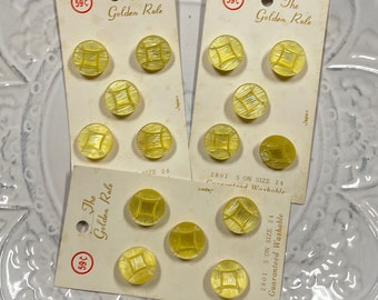Vintage Yellow Buttons on Original Card, National Button Company, The Golden Rule, Japan
