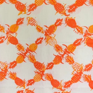 Vintage Pineapple Cotton Fabric, Orange and Yellow, Tropical