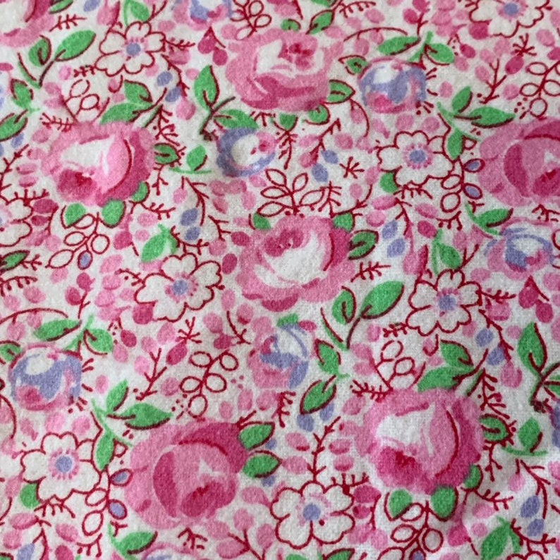 Pink Rose Flannel Fabric / Vintage Flannel Floral Fabric / Etsy
