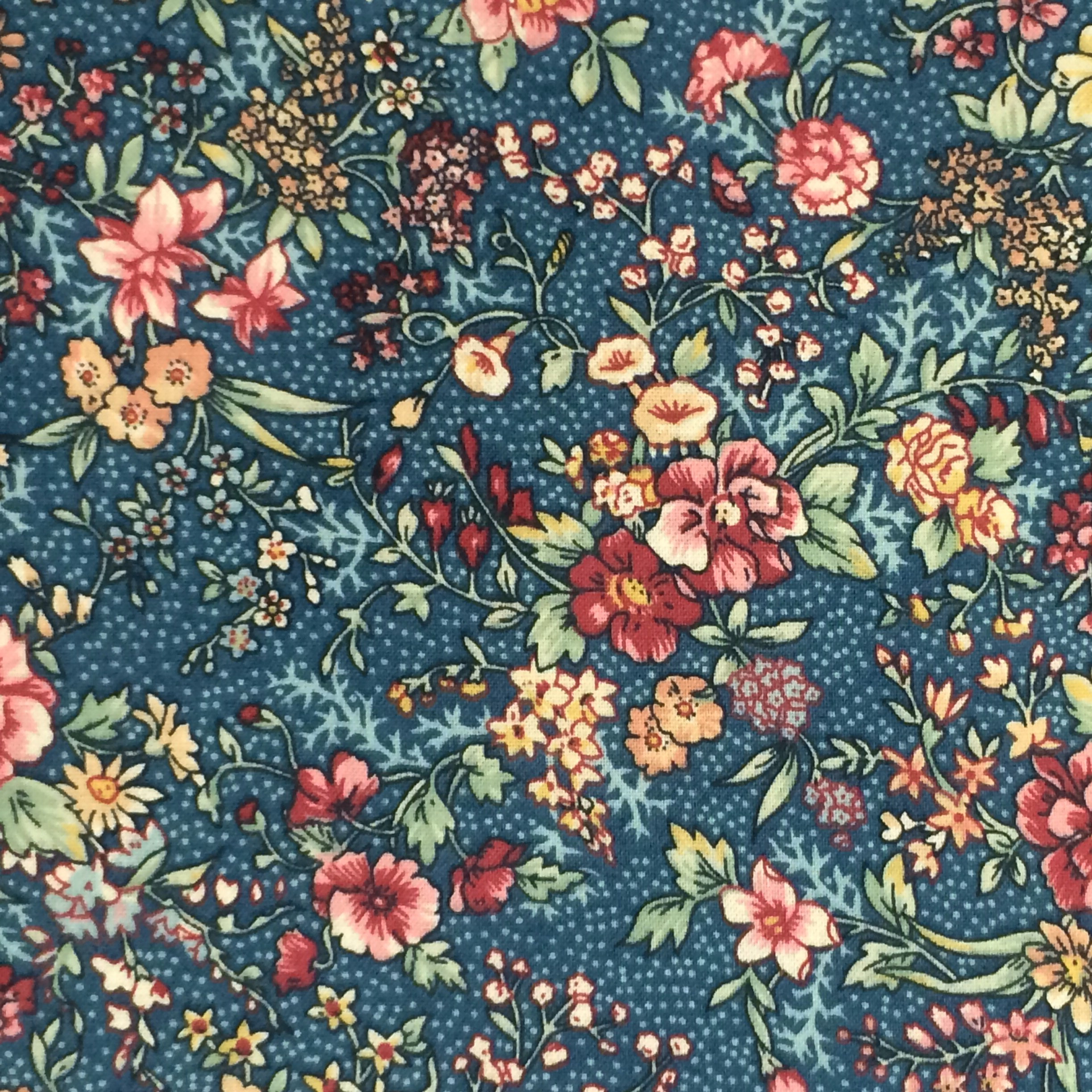 100 Cotton Blue Calico Fabric by the Yard Country Floral Etsy