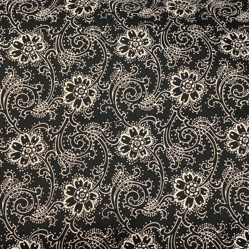 Vintage Black and White Floral Fabric Etsy