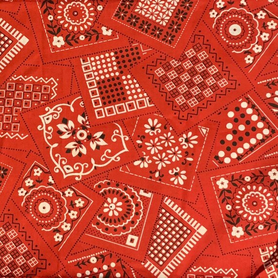 Red Bandana Fabric Country Western Cowboy Etsy