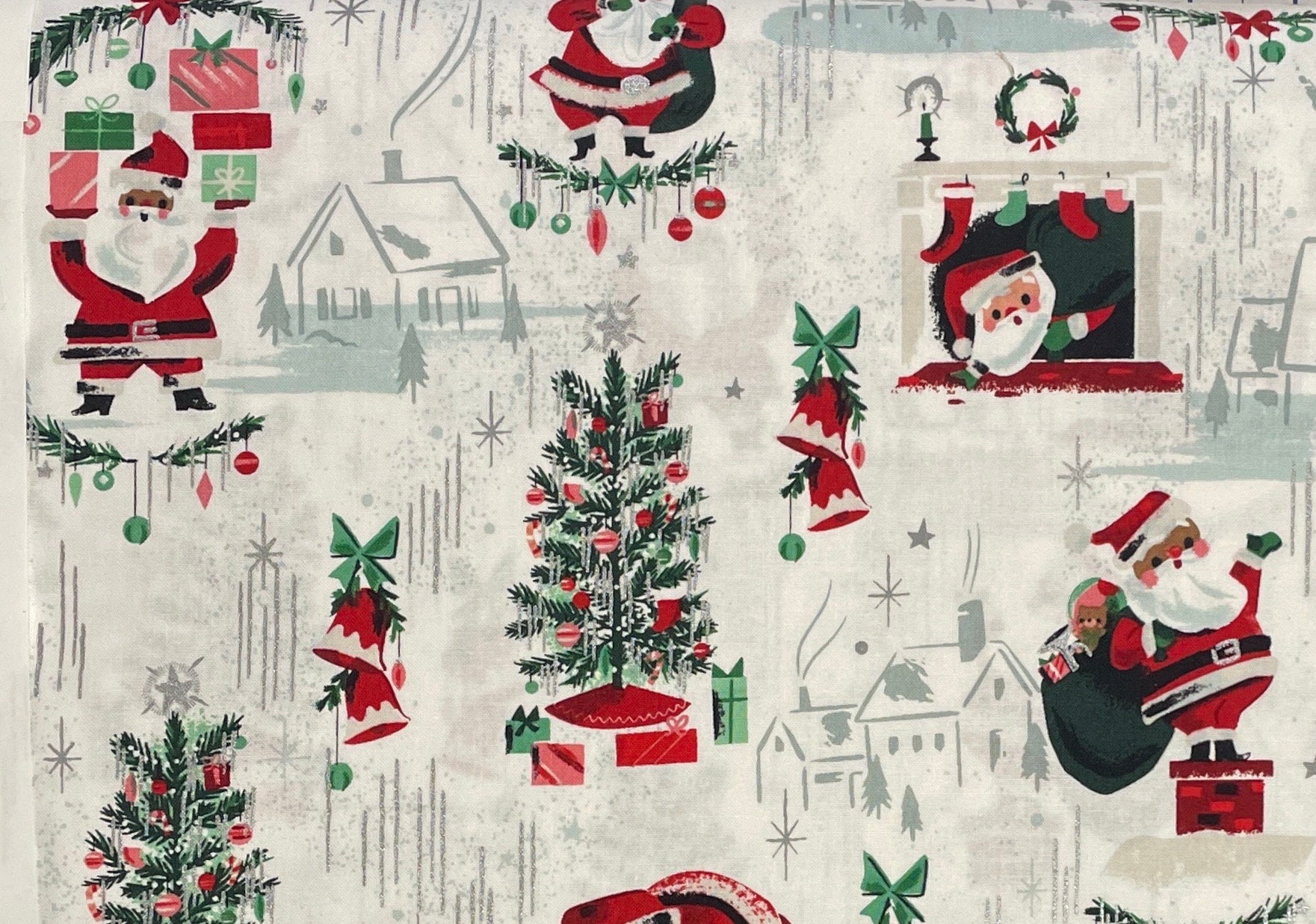 Santa Claus Cotton Fabric, Twas, Riley Blake, Silver Metallic Accents ...