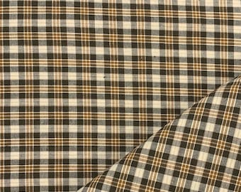 Plaid Cotton Fabric: Pale Yellow & Brown Homespun, Woven (1 Yard)