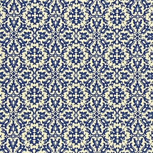 Blue and White Mosaic Tile Cotton Fabric Medallion, Geometric