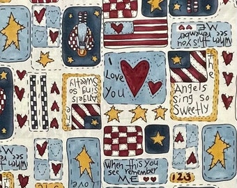 Vintage Folk Country Patriotic Cotton Fabric