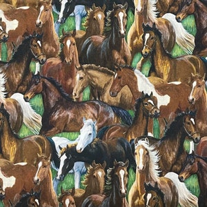 100% Cotton Horse Fabric, Paint, Bay, Grulla