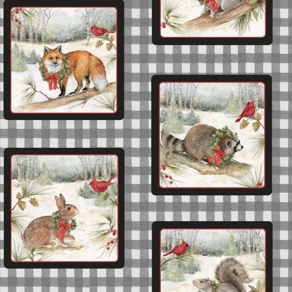 100% Cotton Christmas Woodland Animals Fabric, Susan Winget,