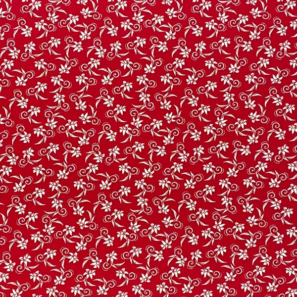 100% Cotton Red And White Small Print Calico, Floral