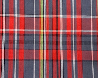 Vintage Red and Gray Plaid Cotton Fabric, Western