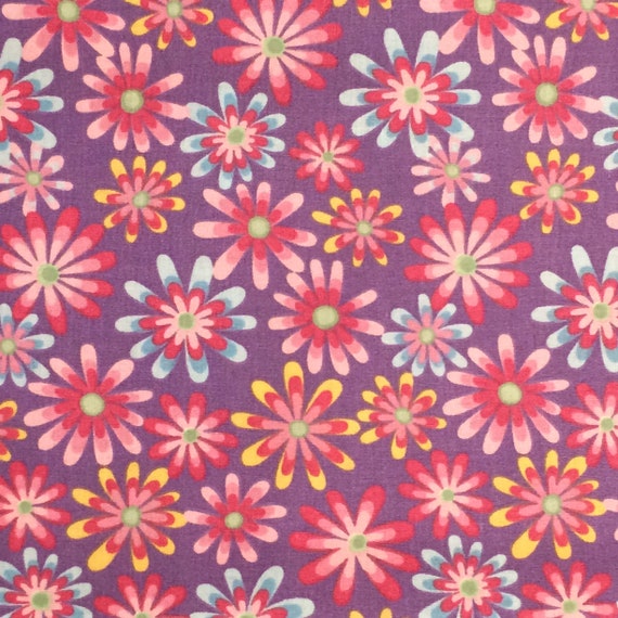 100% Cotton Purple and Pink Floral Fabric Calico Flower - Etsy
