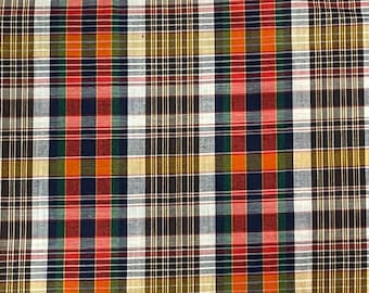 Vintage Red Blue and Brown Plaid Cotton Fabric