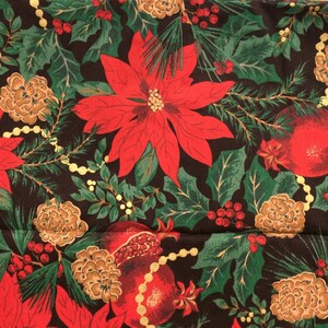 Christmas Floral Fabric, Holly And Berries, Poinsettia, Large Print