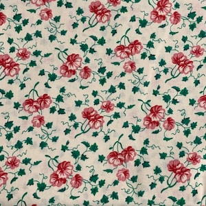 Vintage Cotton Vintage Green And Pink Floral Fabric, Calico
